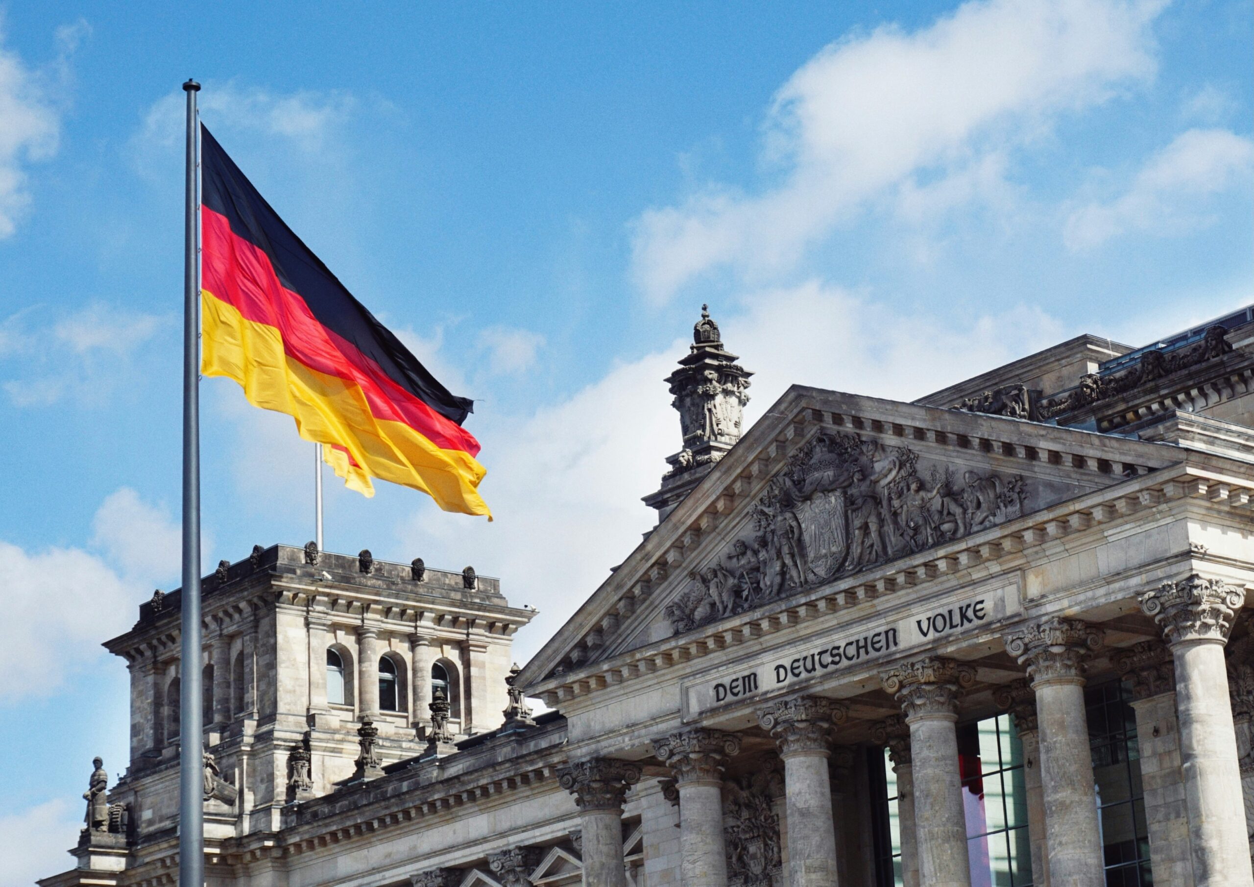 German Reichstag building with flag